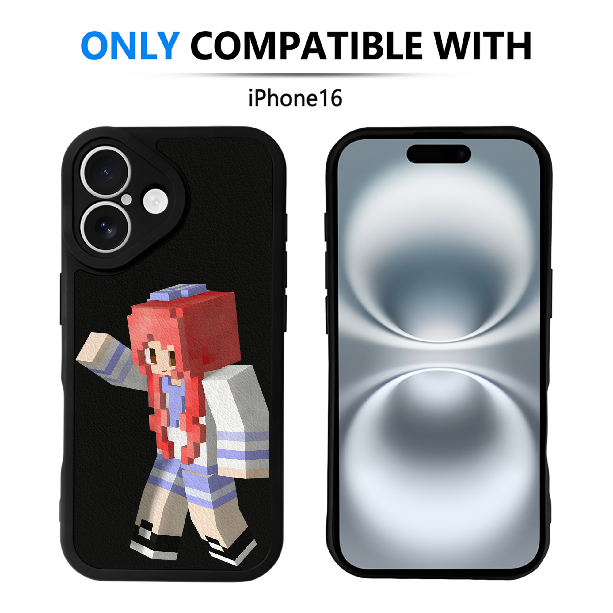 （画像用） マインクラフト ブロックの世界 Minecraft MC Block world 【iPhone 16シリーズ対応】シリコンスマホケース（レザー調） 材質：シリコン